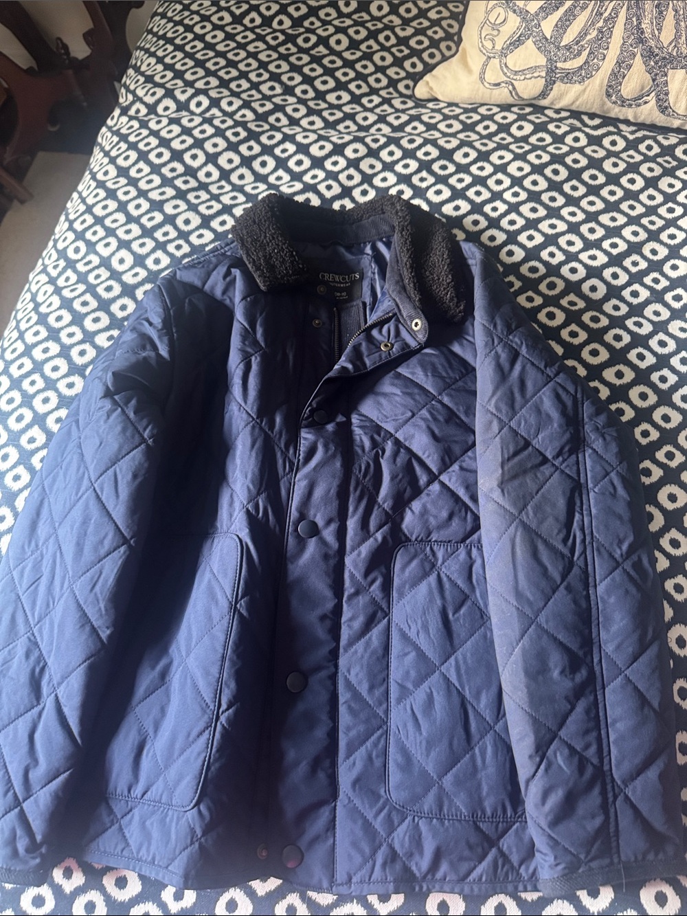 Crewcuts Navy Quilted Puffer Jacket with Black Faux Shearling Collar